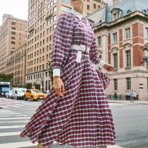 Hunter Bell Red and Blue Plaid Long Sleeve Dress